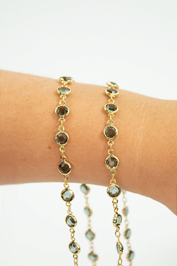 Corrente Cristal Black Diamond Banho Ouro E Verniz Cataforetico - 1,30 Mt