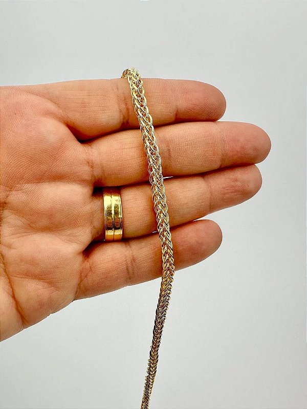 Corrente Espiga Banho Ouro E Verniz Cataforetico - 1,30Mt