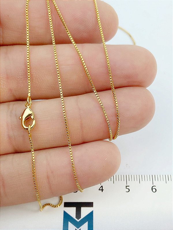 Colar Veneziana medida 80Cm Com Alongadora extensora e Fecho Latão - Bitola 0,80Mm Banho Ouro Camada 2 Milésimos Com Verniz italianon - 1 unidade