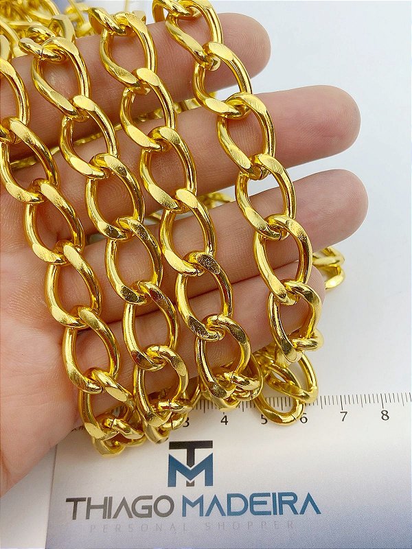 Corrente Grume Aberta Lixada - arame 3,0mm - Aluminio ouro - 1 metro