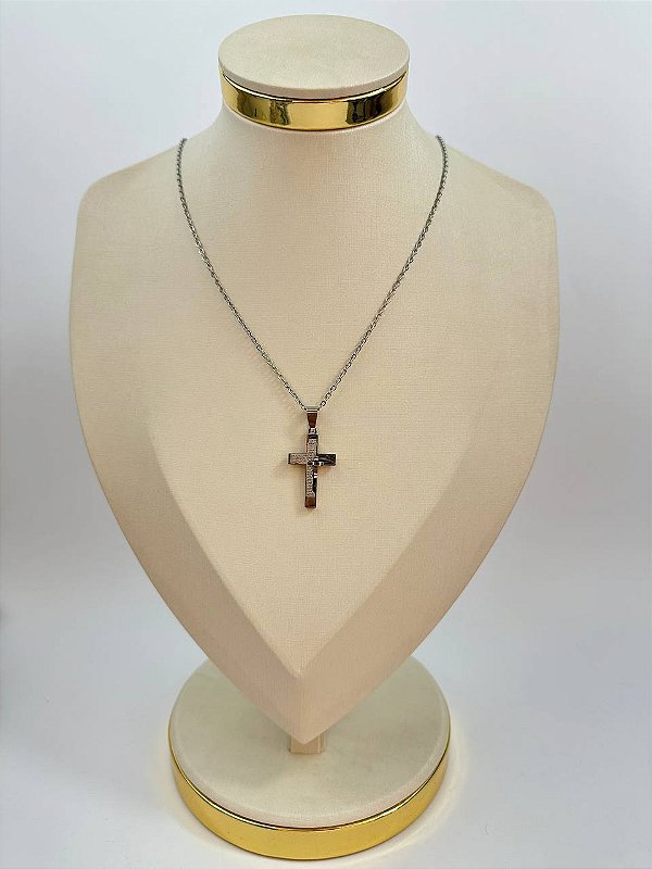 Colar Religioso Cruz 45Cm Aço Inox - 1 Unidade