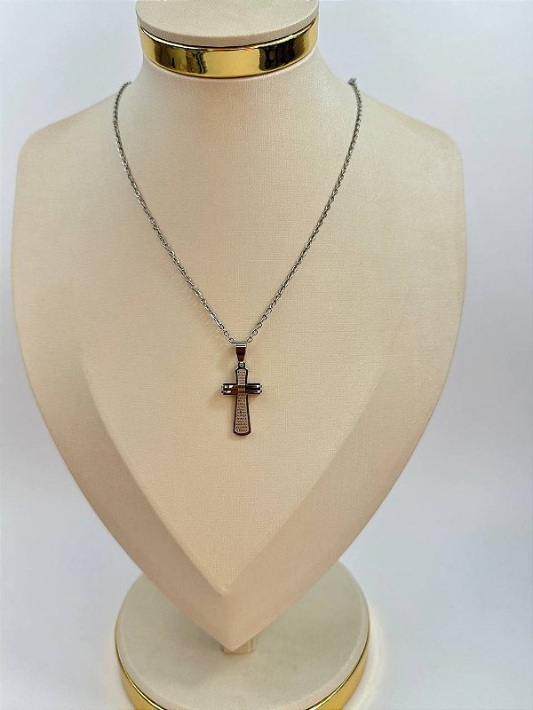 Colar Religioso Cruz 45Cm Aço Inox - 1 Unidade