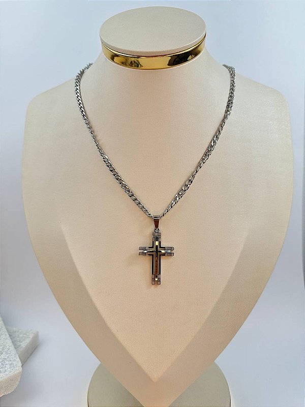 Colar Religioso Cruz 60Cm Aço Inox - 1 Unidade