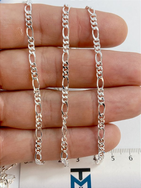 Corrente 3x1 diamantada Banho Prata 925 Semijoia 50 Milésimos - 1 metro