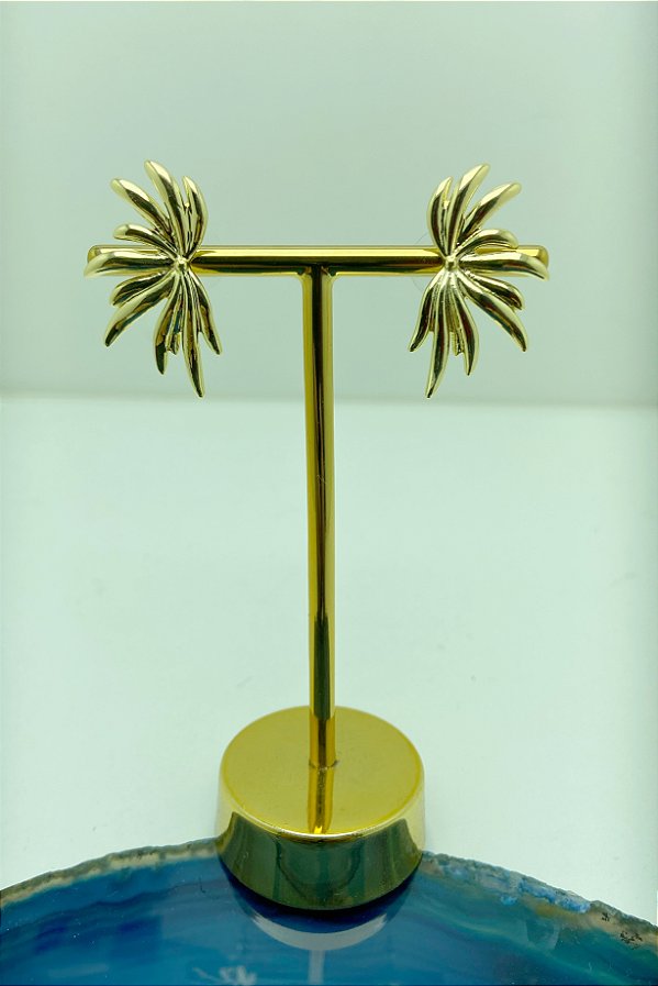 Brinco flor orgânico banho ouro - 1 par