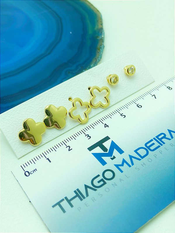 Trio Brinco trevo banho ouro - 3 pares