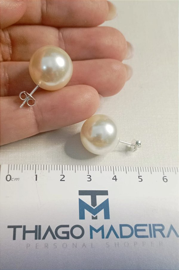 Brinco perola 16mm - pino  banho prata  Semijoia 925 - 1 par