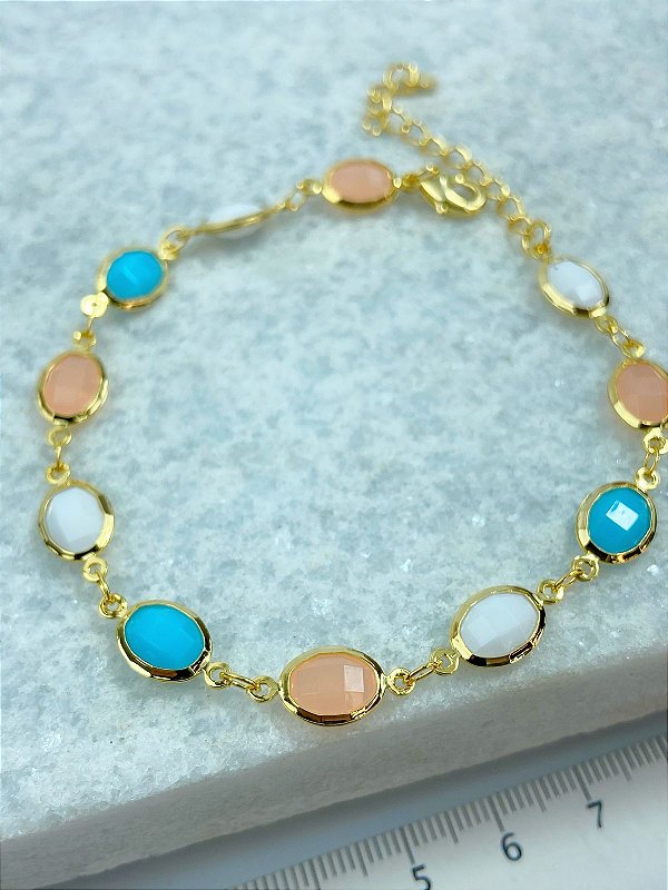 Pulseira Cristal Colorida Ouro 2 milésimos - 1 unidade
