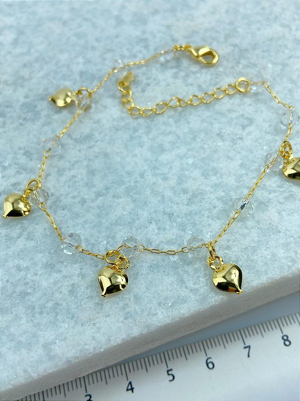 Pulseira coracao Banho Ouro 2 milésimos - 1 unidade