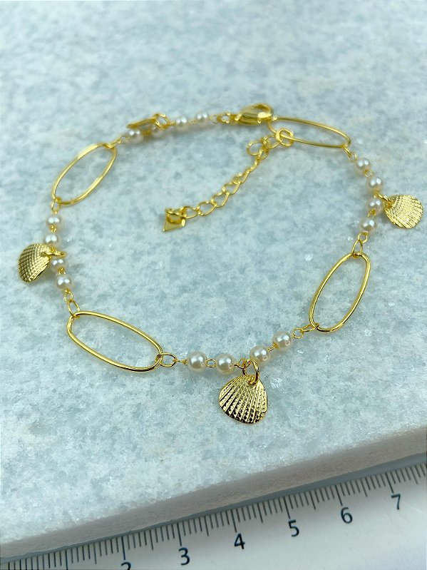 Pulseira concha Banho Ouro 2 milésimos - 1 unidade