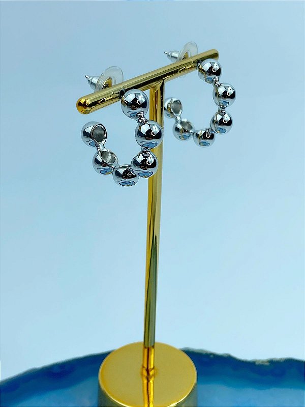 Brinco argola bolas em niquel - bahno niquel e verniz protetivo - 1 par