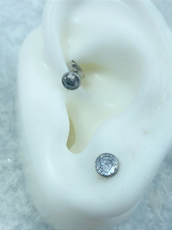Brinco Aço inox Zirconia com tarraxa - 1 par