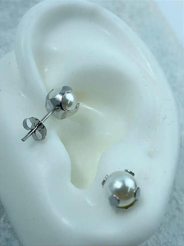 Brinco Aço inox Perola com tarraxa - 1 par