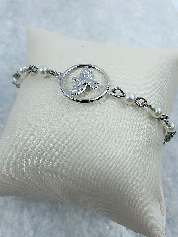 Pulseira Aço inox Espirito Santo com perola - 1 unidade