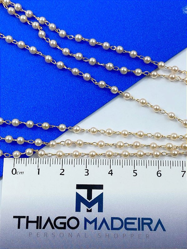 Corrente Perola 3mm banho ouro 2 milésimos com verniz - 1 metro