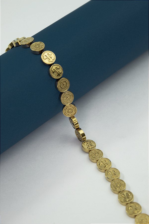 Fio Hematita Dourada Ancora - O Fio