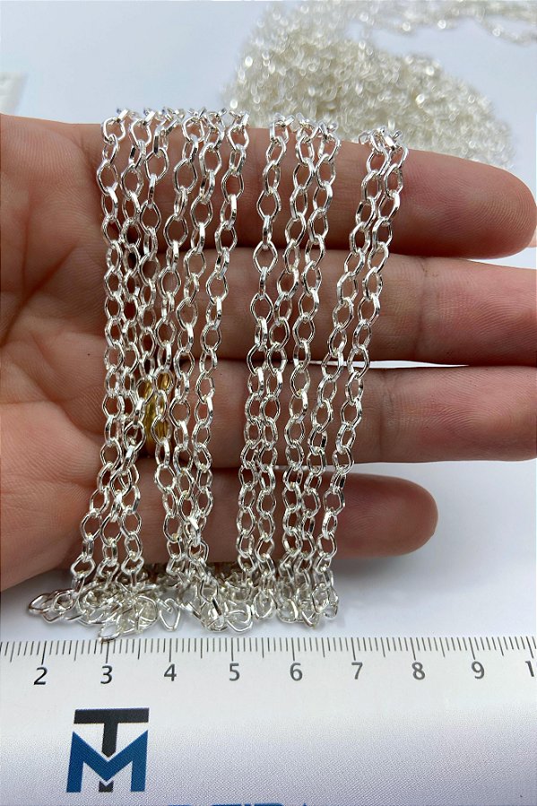 Corrente Cadeado Arame 0,80mm Banho Prata 925 semijoia camada 50 Milésimos Com Verniz Protetor - 1 Metro