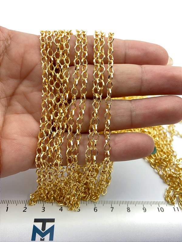 Corrente Cadeado Banho 2 Milésimos Camada Ouro - Com Verniz Protetivo - Arame 0,80Mm - 1 Metro