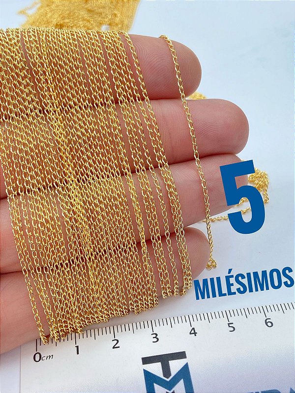 Corrente Grume para terço 0,35mm Banho *Semijoia* 5 Milésimos Ouro com Verniz Protetivo - 1 metro