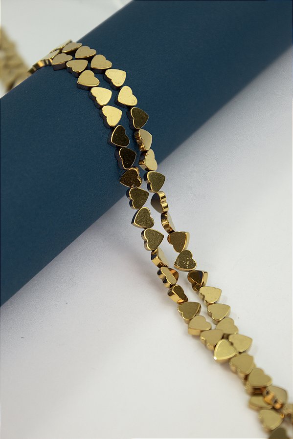 Fio Hematita Dourado Coracao 6mm furo lateral - O Fio