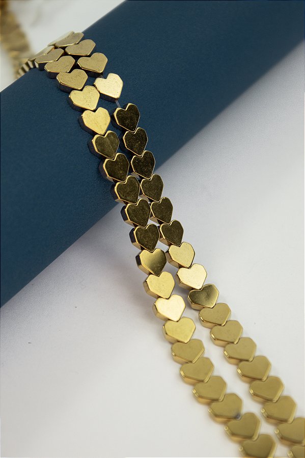 Fio Hematita Dourado Coracao 8mm - O Fio