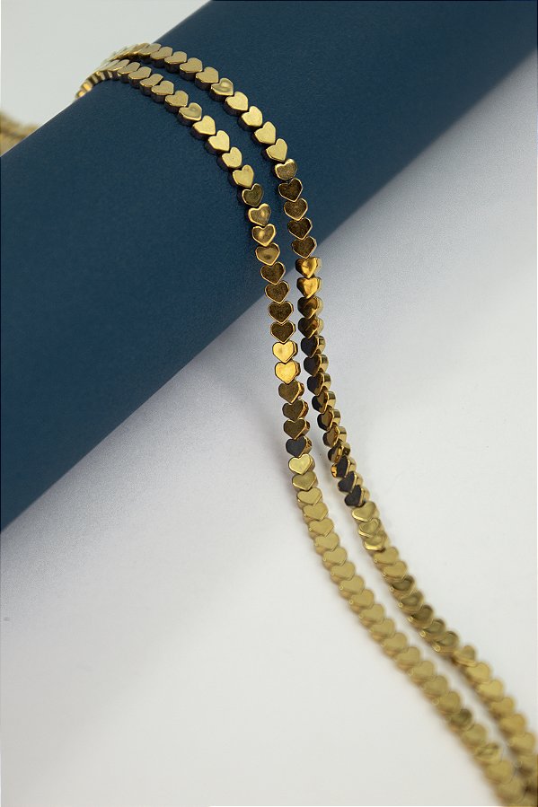 Fio Hematita Dourado Coracao 4mm - O Fio