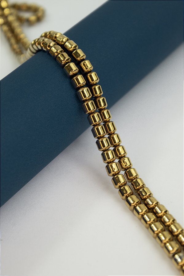 Fio Hematita Dourado Tubo 6x6mm - O Fio