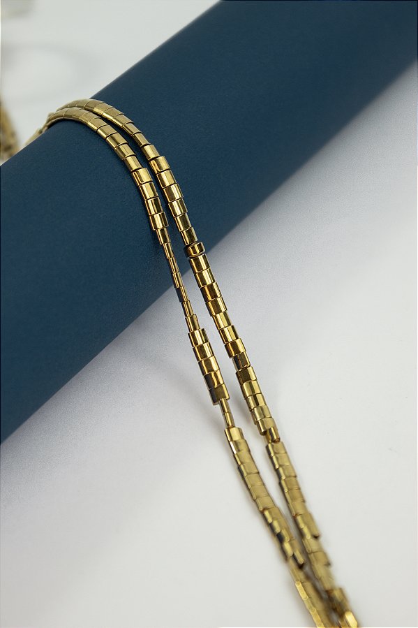Fio Hematita Dourado Retangular 4x3mm - O Fio