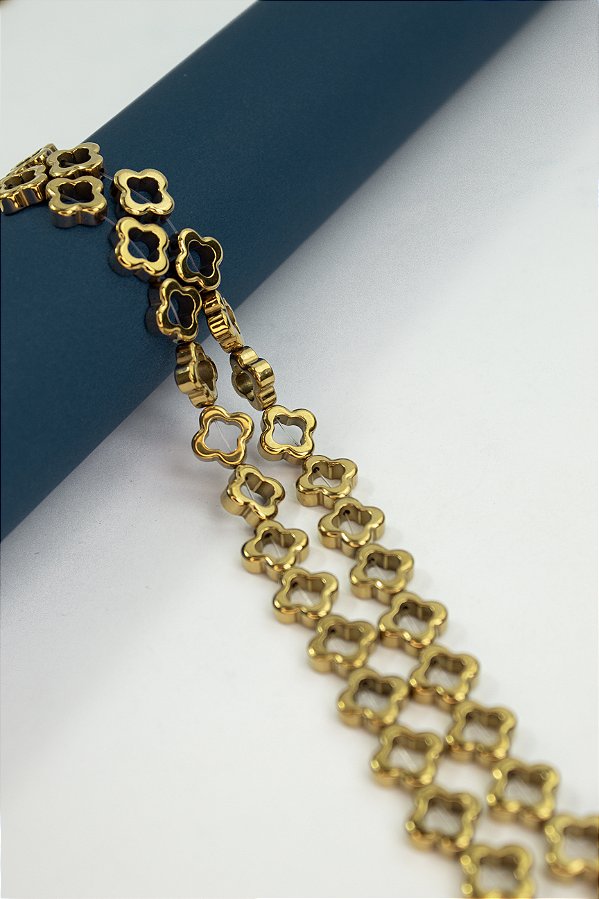 Fio Hematita Dourado Trevo 12mm - O Fio