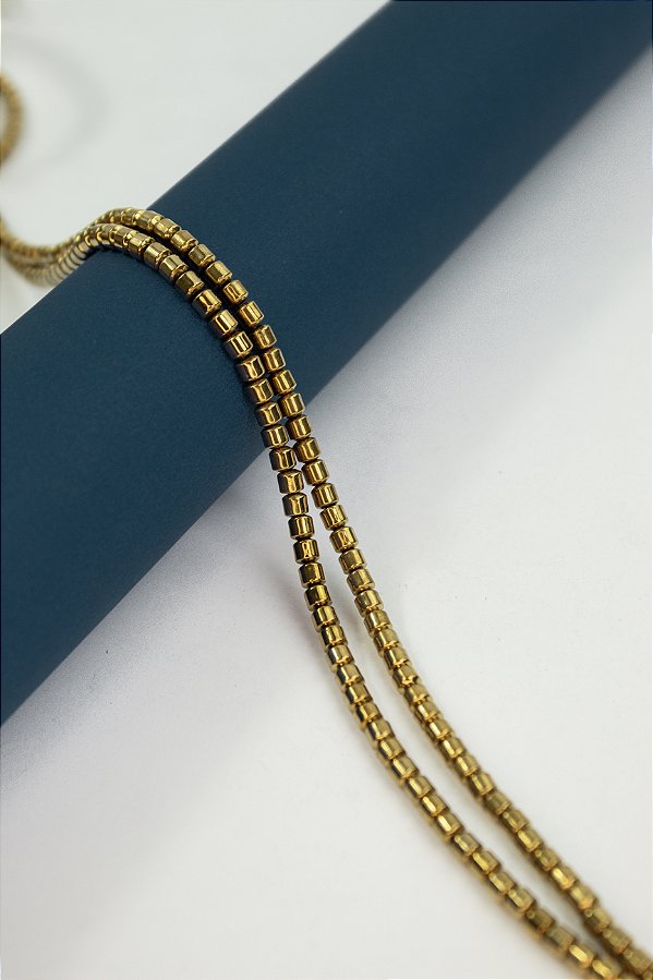 Fio Hematita Dourado Tubo 4x3mm - O Fio