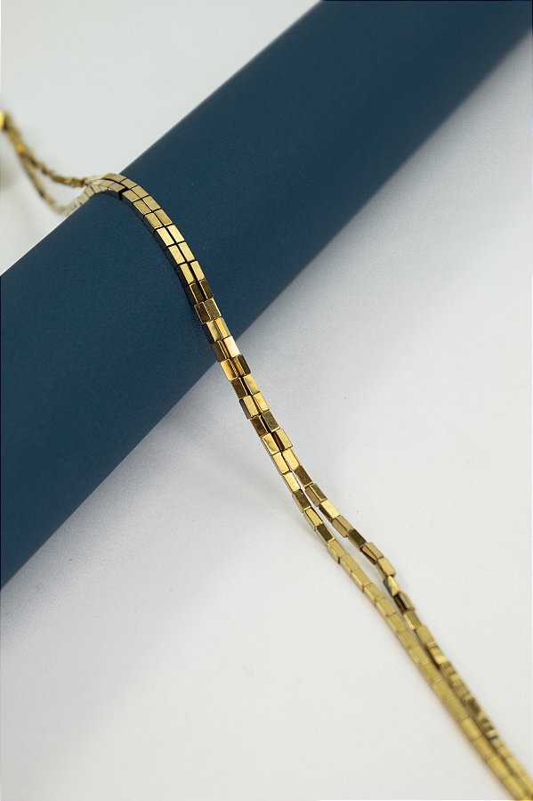 Fio Hematita Dourado Retangular 4x2mm - O Fio