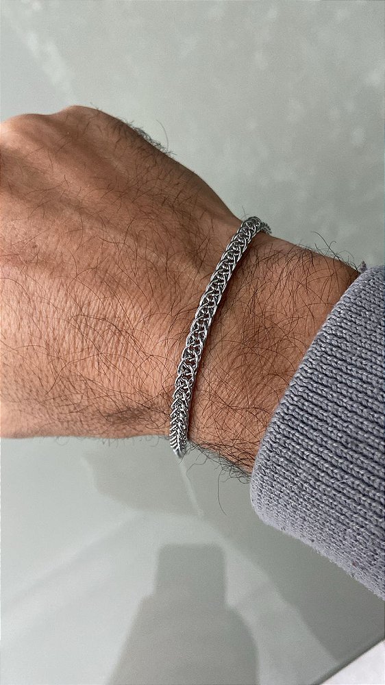 Pulseira em aço inox com 21cm - Trançada - Não escurece nunca - 1 unidade