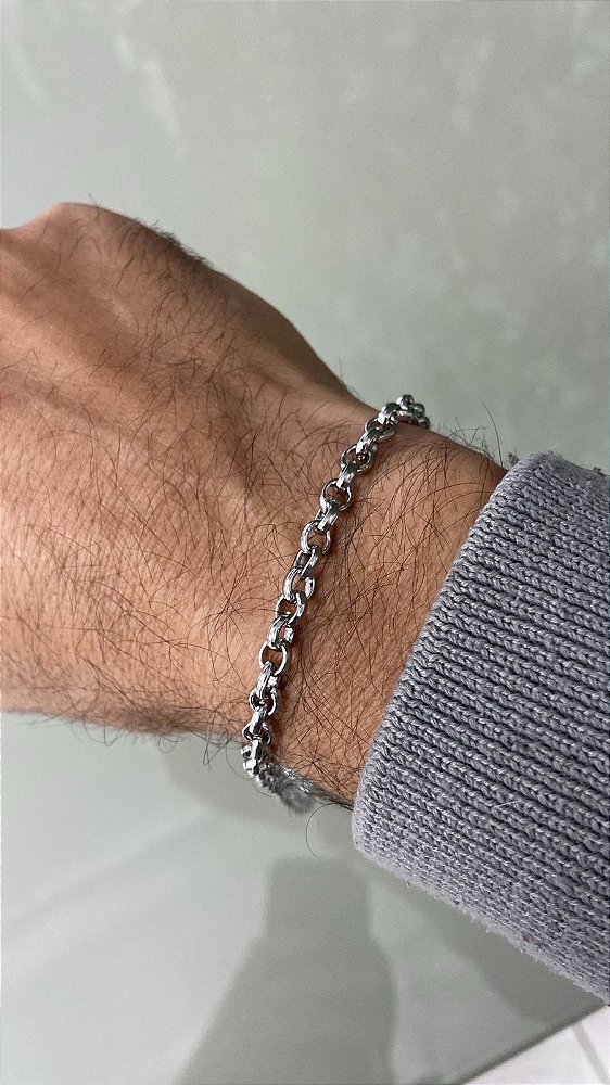 Pulseira em aço inox com 21cm - elo portugues - Não escurece nunca - 1 unidade