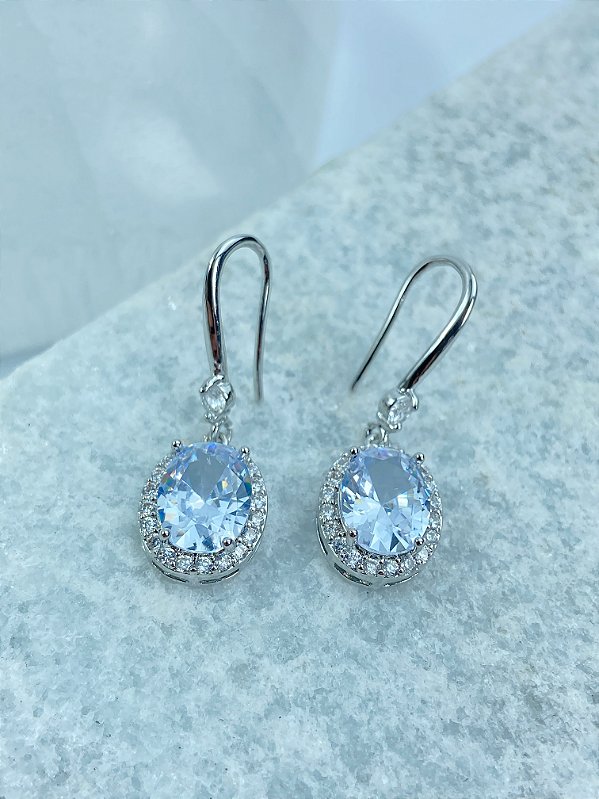 Brinco oval Cravejado zirconia cristal banho níquel diamante - 1 par
