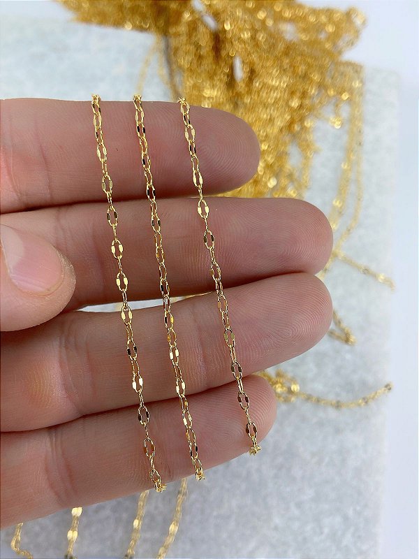 Corrente Elo Diamantada Banho Ouro * Semijoia * 5 Milésimos camada com Verniz italiano - 1 Metro