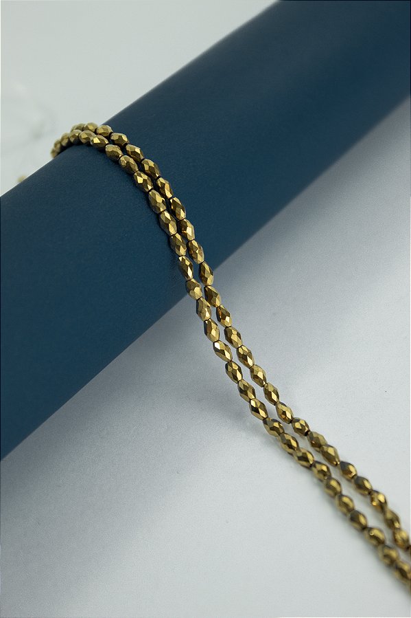 Fio Hematita Dourado Arroz 5x3mm Diamantado - O Fio