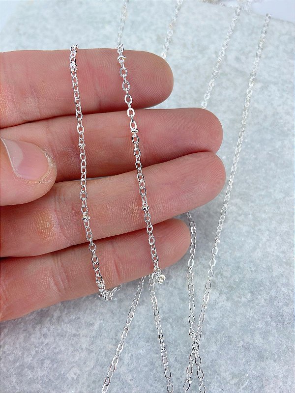 Corrente Cadeado Diamantada com trava 0,40Mm Fina - Banho Prata 925 com 50 Milésimos e Verniz italiano - 1 metro