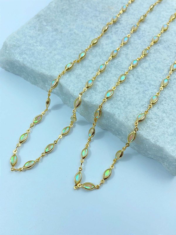 Corrente Madreperola Banho ouro 2 milésimos de camada com verniz italiano - 1 metro