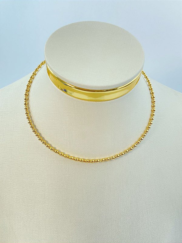 Choker aro bolinha Banho ouro 2 milésimos com verniz italiano e extensora - 1 unidade