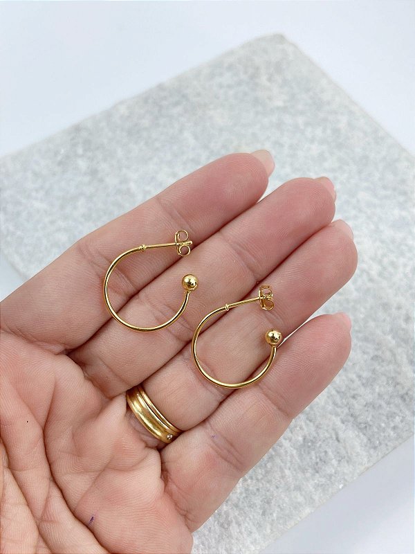 Brinco Argola com bolinha trava para pingente - 1 par banho ouro 2 milésimos com verniz italiano