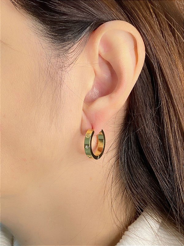 Brinco argola com zirconia 20 mm - AÇO INOX DOURADO - 1 par - ANTIALERGICO - NAO ESCURECE NUNCA