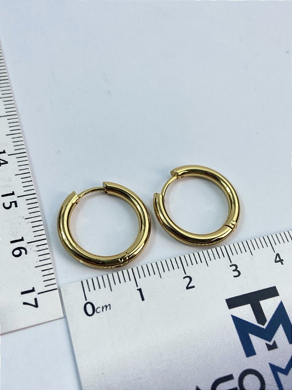 Brinco Argola 21mm - Aço Inox dourado  - tipo click - 1 par