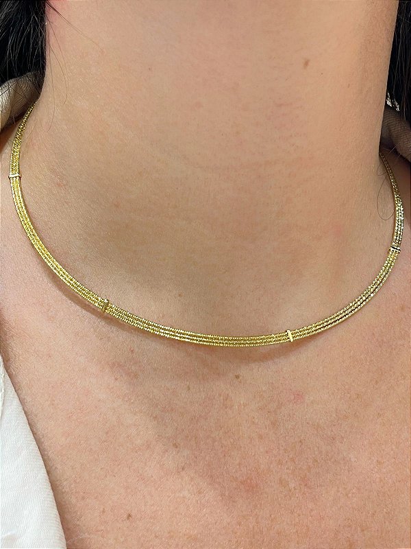 Choker aro diamantada Banho ouro 2 milésimos com verniz italiano e extensora - 1 unidade