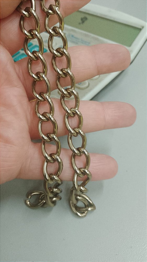 Corrente Elo Longo 2Mm - Banho Alumínio Ouro-Velho - Corrente Balão Arame 2Mm - Grume Aberta