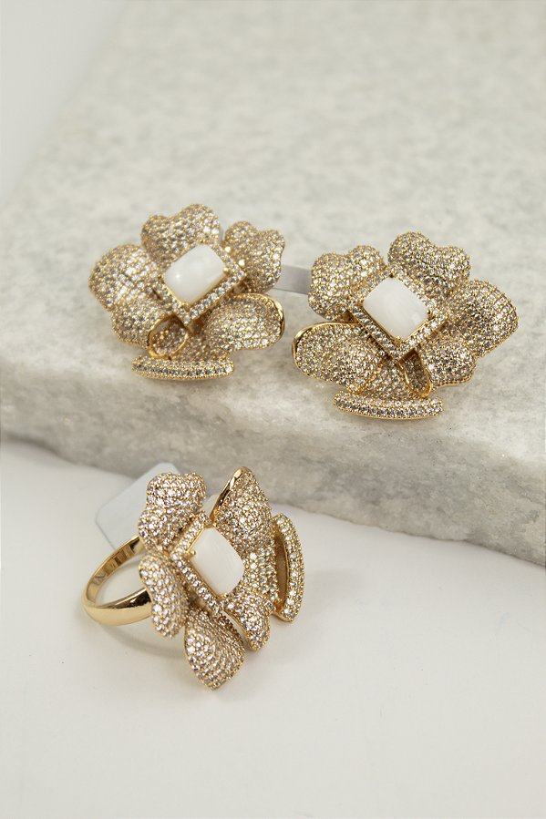 Conjunto Brinco + Anel - Semijoia