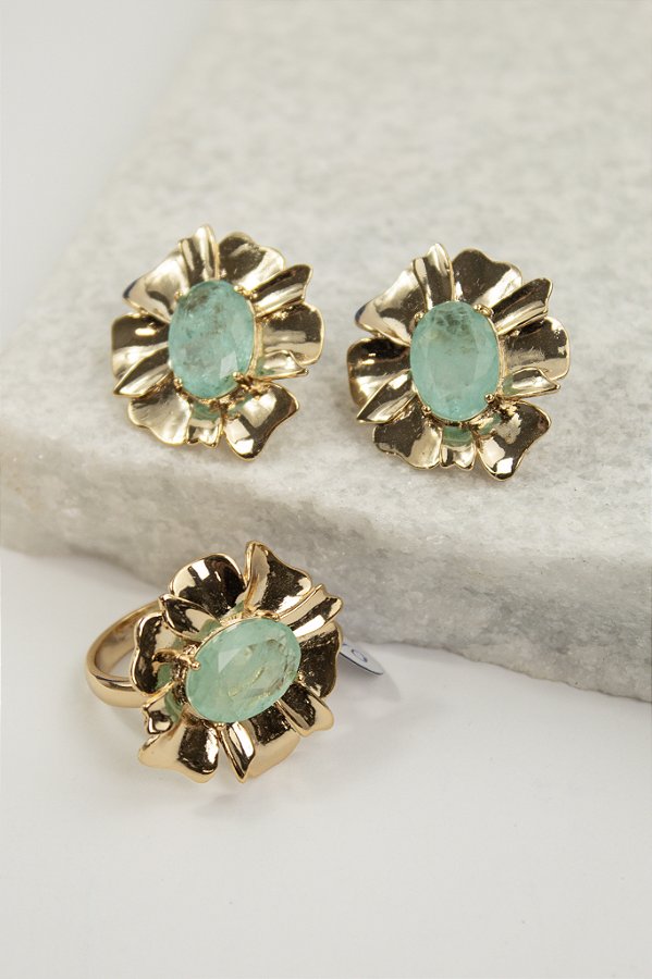 Conjunto Brinco + Anel - Semijoia