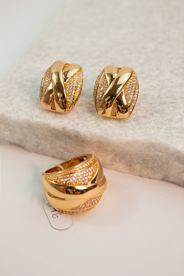 Conjunto Brinco + Anel - Semijoia