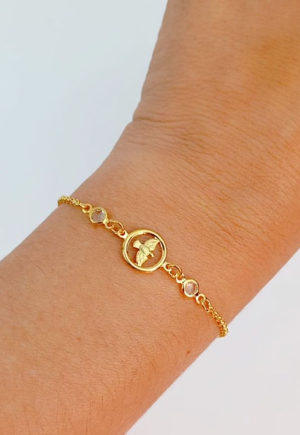 Pulseira Espirito santo com zirconia - banho ouro 2 miléslimos com verniz italiano - 1 unidade