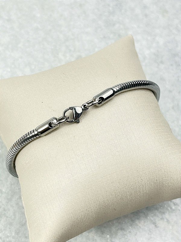 Pulseira Aço Inox Rabo de Rato tipo pandora - medida 18cm - 1 Unidade