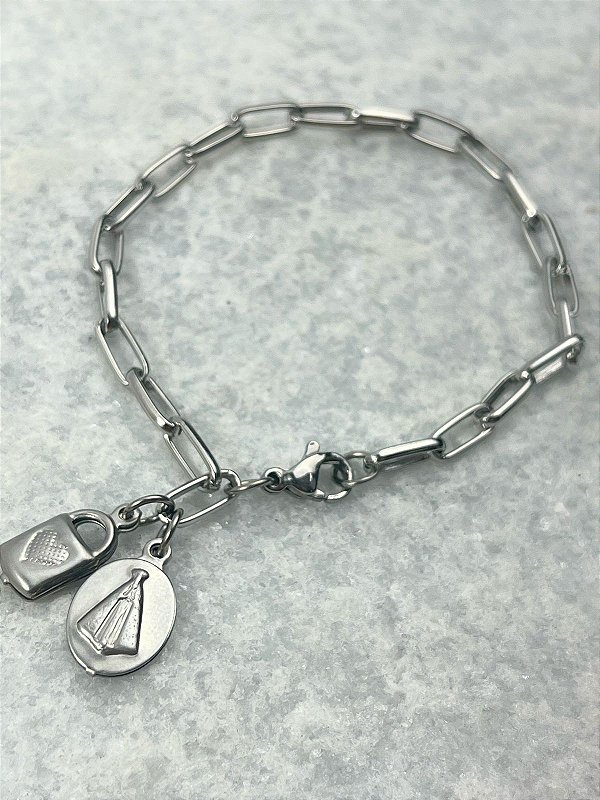 Pulseira Cadeia De Consagração A Nossa Senhora Aparecida em Aço Inox - 1 unidade
